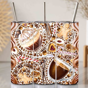 Gingerbread Cookie Tumbler, Chocolate Coffee Tumbler Design, 20 Oz Skinny Tumbler Sublimation Png, Christmas Tumbler Wrap, Seamless Design