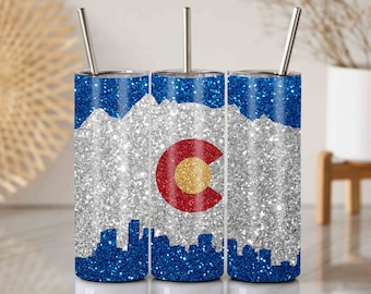 Denver Tumbler, Denver Skyline Tumbler Wrap, Denver Glitter Png, Denver Sublimation Design