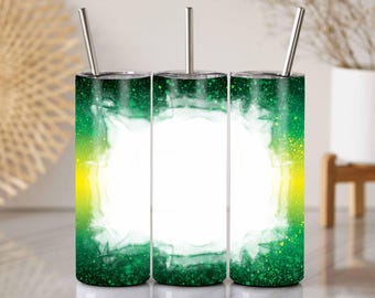 Emerald Green Glitter Tumbler Wrap: Neon Yellow Frame (PNG Digital Download)