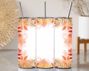 Watercolor Fall Leaves Tumbler Wrap: Autumn Sublimation Design (PNG)