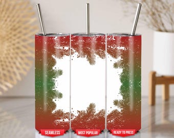 Emballage pour gobelet de Noël dégradé rouge-vert avec cadre branche de pin pour gobelets 20 oz