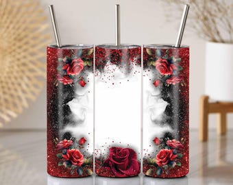 Vaso con purpurina roja y negra con diseño de rosas (capacidad de 20 oz)