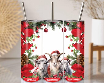 Envoltorio para vaso navideño de cabra de granja con flores de Pascua rojas para 20 oz Skinny PNG