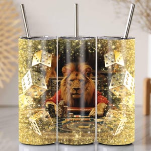 Gold Casino Dice Lion, 20 Oz Tumbler Wrap PNG, Gambling Poker King Design, Vegas High Roller Wrap, Casino Cup Sublimation PNG, Gambler Gift