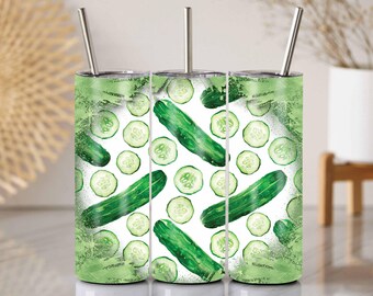 Watercolor Cucumber Tumbler Wrap: Funny Pickle Design (PNG Digital Download for 20oz Skinny Tumbler)