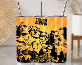 Mount Rushmore South Dakota Tumbler Wrap: Bold Orange 20oz Skinny Sublimation Design (PNG)