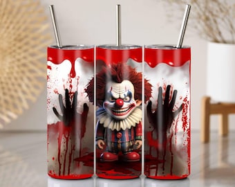 Schrecklicher Clown Tumbler Wrap, Horrorfilm Skinny Tumbler (Digitales Design)