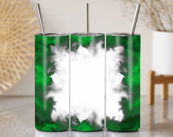 Customizable Green Tumbler Frame for 20 Oz Skinny Tumblers, Green Cloud Side Frame Png, Green Smoke Tumbler Wrap, Christmas Transparent Png