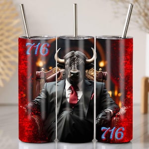 Buffalo Mafia 716 Tumbler Wrap, Bull Suit Gangster 20oz Skinny PNG, New York Inspired Digital Download, Dark Aesthetic Sublimation