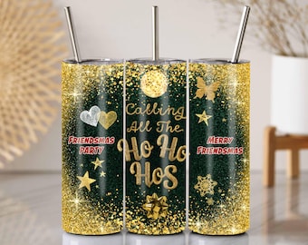 Emballage de gobelet de fête Friendsmas : Noël scintillant 20 oz PNG (numérique)