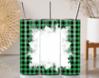 Envoltura de vaso a cuadros verdes PNG: Diseño navideño de sublimación (vasos delgados de 20 oz)