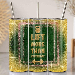 Vaso motivacional para gimnasio: Levanta más que ayer, regalo para entrenador (PNG)