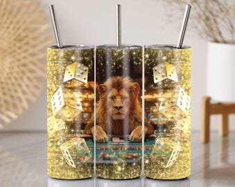 Envoltura para vaso Casino Lion: Diseño de dados dorados de Las Vegas (PNG)