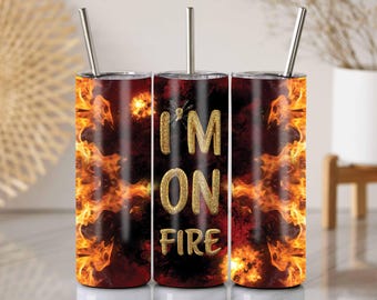 Modèle de gobelet I'm On Fire : flamme transparente, paillettes dorées (20 onces PNG)