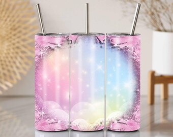 Pastell Regenbogen Glitter Tumbler Wrap: Bewölkter Himmel Sublimationsdesign (PNG Digitale Datei)