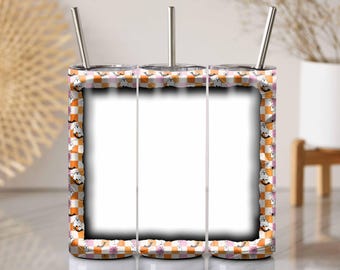 Retro Checkered Ghost 3D Frame: 20 Oz Skinny Tumbler (PNG)
