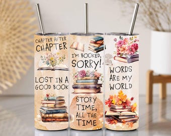 Envoltura para vaso con diseño floral de libro: Diseño delgado de sublimación de 20 oz (descarga digital)