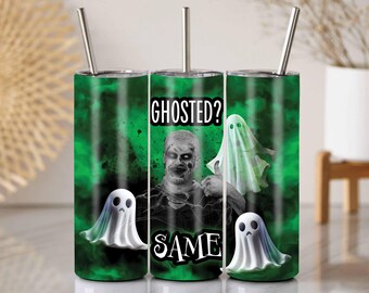 Ghost Tumbler Wrap PNG, Funny Halloween Cup Design, 20oz Skinny Seamless Sublimation