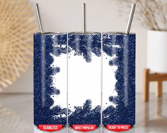 Navy Blue Glitter Pine Tumbler Wrap für 20 Unzen Christmas Sublimation Design PNG