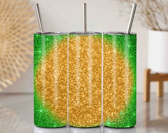 Vaso delgado de 20 oz con diseño degradado verde y dorado brillante (PNG)