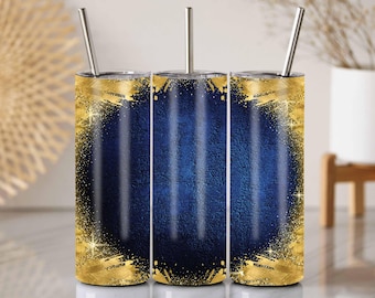 Gold Glitter And Navy Blue Tumbler Wrap, Blank Sublimation PNG, 20 Oz Skinny Tumbler Design, Elegant Background For Custom DIY Tumblers