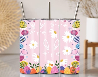 Envoltorio para vaso con diseño de conejito de Pascua rosa: diseño floral de margaritas (PNG)