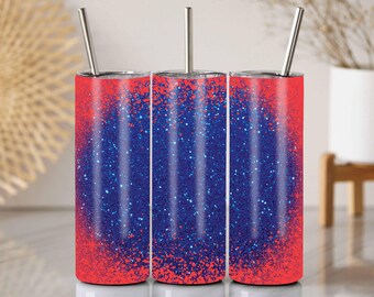 Rot Blau Glitter Ombre Tumbler Wrap PNG: Vaterländisches Sublimationsdesign (Digitaler Download)