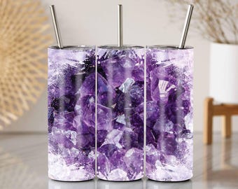 Emballage pour gobelet en cristal d'améthyste : motif pour sublimation de pierres précieuses violettes scintillantes (PNG, gobelet fin 20 oz)