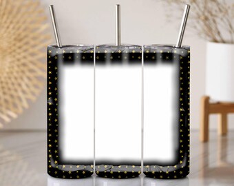 Gold Stars Black Tumbler Frame: Customizable Photo Wrap (Digital Download)