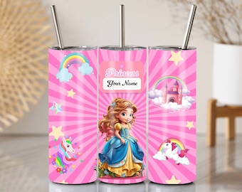 Design de gobelet princesse pour enfants : emballage fin personnalisé de 20 oz (téléchargement numérique PNG)