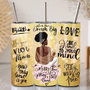 Love Yourself Black Woman Tumbler Wrap - 20oz Skinny Sublimation Design with Positive Affirmations, Digital PNG Download for Tumblers