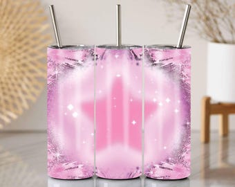 Pink Star Glitter Tumbler Verpackung PNG: Glam Sublimation Design (Digitale Datei)