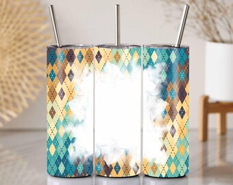 Argyle Plaid Tumbler Wrap PNG, 20oz Skinny Cup Sublimation Design, Seamless Diamond Pattern
