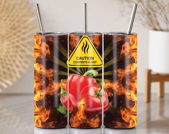 Spicy Hot Sauce Tumbler Wrap: Fire Flames Design (Resizable PNG File)