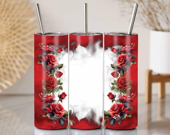 Rote Rose Tumbler Wrap PNG: Smoky Floral Sublimation Design (20 Unze Skinny)