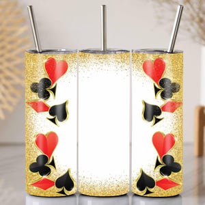 Gold Glitter Casino Frame, 20 Oz Skinny Tumbler Wrap PNG, Poker Card Suit Design, Vegas Gambler Gift, DIY Sublimation Template