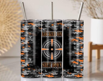 Emballage pour gobelet gris orange camouflage de 20 oz PNG, conception de cible de chasse