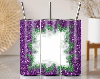 Lila grüner Glitzer Tumbler Wrap PNG, 20 Unzen Skinny Sublimationsdesign, Sparkly Cup Vorlage