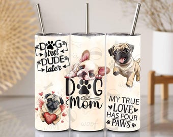 Hundemama Tumbler Wrap: Mops Kaffeetasse Design (PNG Digital Download)