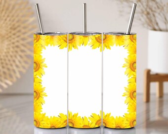 Sunflower Tumbler Wrap: Bright Floral Frame (PNG Digital Download)
