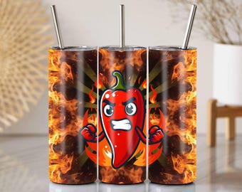 Spicy Chili Pepper Tumbler Wrap: Fire Flame PNG Design (20 Oz)