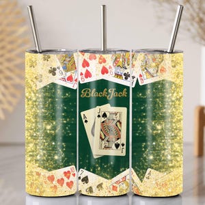 Blackjack Tumbler Design, Cards Tumbler Design, Casino Blackjack, Ace and Jack Tumbler Wrap, Seamless Gold Glitter Wrap for 20 Ounce Tumbler