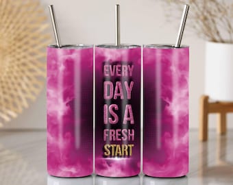 Emballage pour gobelet : citation inspirante : paillettes d'or rose, gobelet fin 20 oz (PNG)