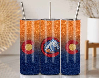 Denver voetbalbeker wrap: oranje en blauwe glitter, 20 oz magere beker (png-bestanden)