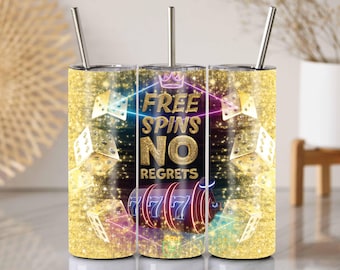 Kasino Becher: Neon Slot Design, Gold Glitzer (20 Unzen Skinny Tumbler)