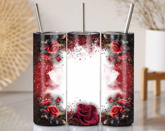 Black and Red Glitter Rose 20 Oz Tumbler Wrap
