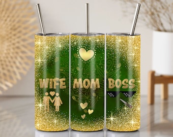 Wife Mom Boss 20 Oz Tumbler Wrap, Mother's Day Gift (PNG)