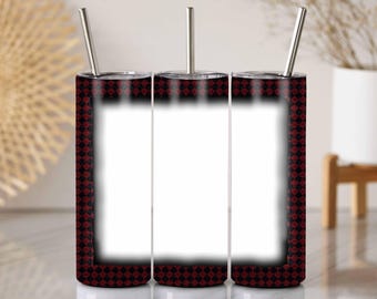 Marco para vaso a cuadros: estampado rojo y negro, personalizable, de 20 oz (PNG)
