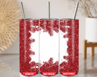 Roter Glitter Pine Tumbler Wrap für 20 Unzen Weihnachtssublimationsdesign (PNG-Datei)