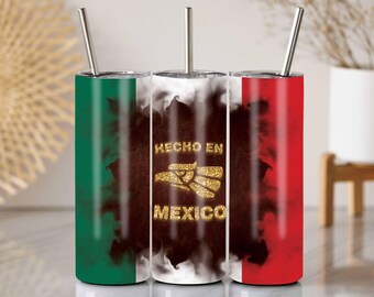 Mexican Flag Tumbler Wrap: Gold Glitter Smoke Design (PNG)
